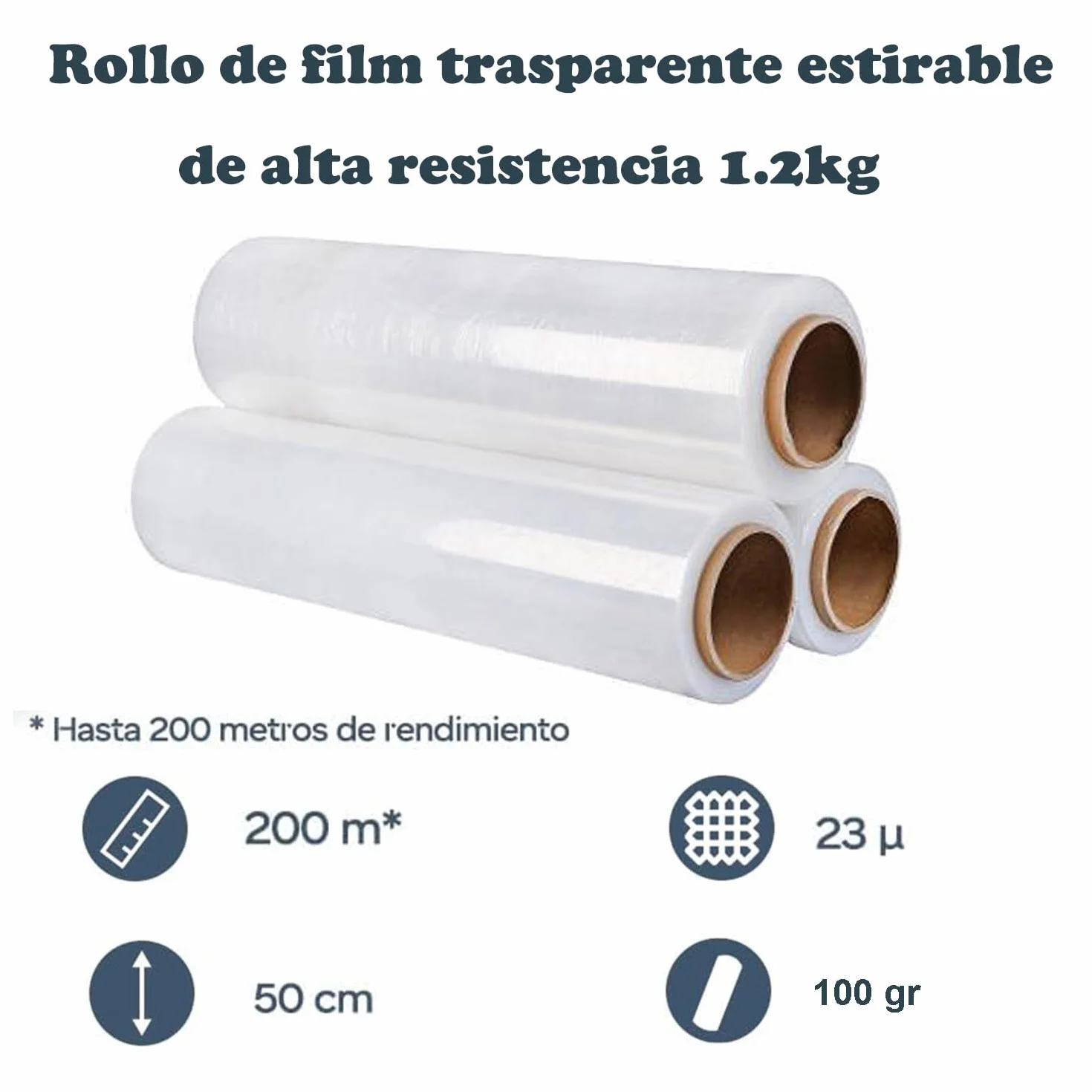 Film Transparente para Embalaje Plástica Retráctil 50cmx200m 23 Micras Resistencia Industrial 4 Rollos
