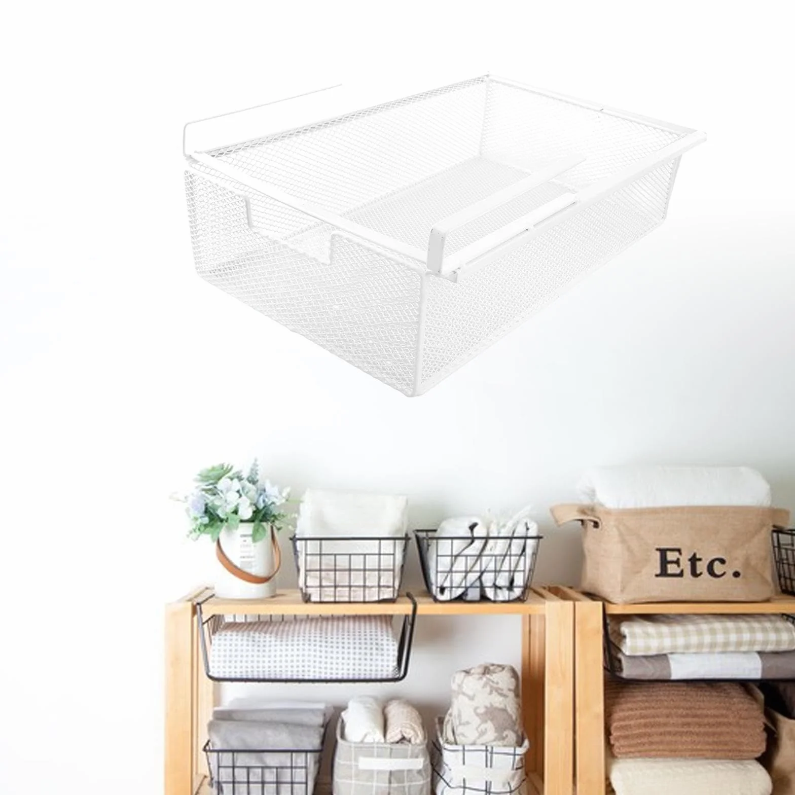 Estante con Cajón Extraíble para Debajo del Gabinete, Organizador de Almacenamiento para Encimera de Cocina, Canasta Colgante de Alambre, Cesta de Metal para Armario, Deslizantes para Despensa