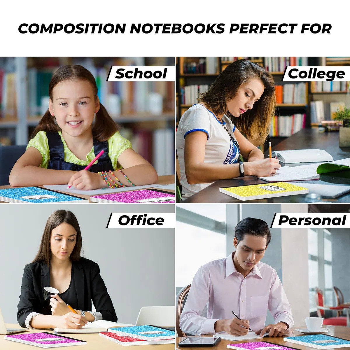 Rosmonde Paquete de 12 cuadernos de composición a granel con rayas universitarias, 200 páginas (100 hojas), 9-3/4 x 7-1/2, cuadernos de tapa dura con rayas universitarias, cuaderno de composición de