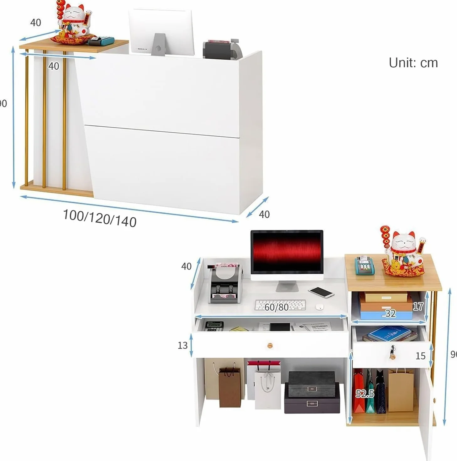 Mostrador de Recepción Moderno para Supermercado, 140 cm, Mostrador de Caja Simple