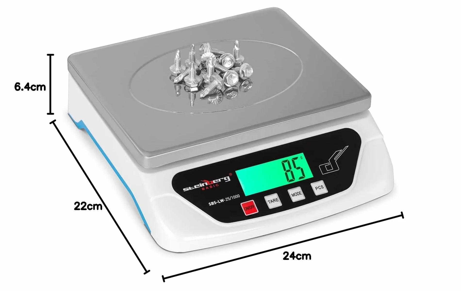 Steinberg Systems Báscula Para Paquetería Digital Balanza Pesacartas SBS-LW-25/1000 (6 g - 25 kg, Precisión de 1 g, Superficie de pesaje de 21,5 x 17,5 cm)