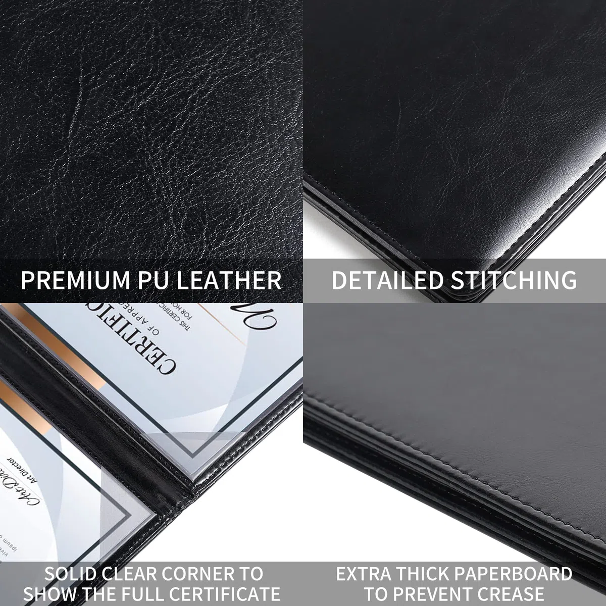 Paquete de 5 fundas para diploma de 8.5 x 11 pulgadas para cubierta acolchada de menú de tamaño carta, cuero negro
