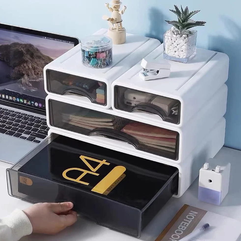 Organizador de escritorio apilable 3 niveles 4 cajones almacenamiento