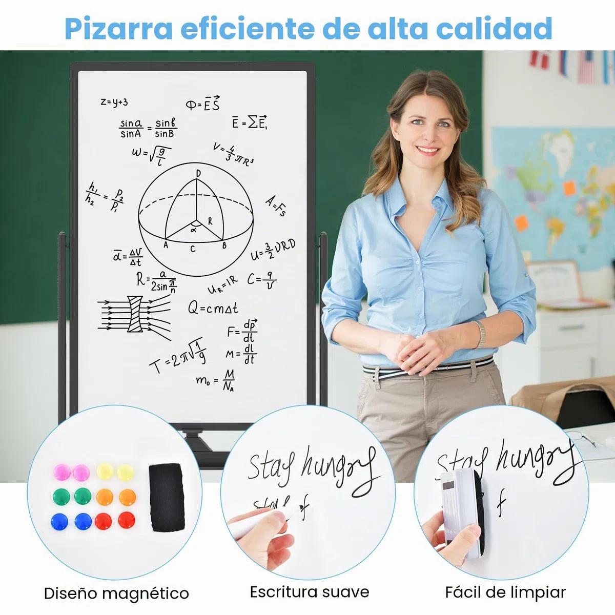 GIANTEX Pizarra Blanca Móvil de Doble Cara, 60 x 90 cm, Pizarra Magnética con Patas Ajustable en 2 Niveles, con Borrador en Seco, Marcadores Negros, Imanes, Pizarra de Caballete con Ruedas (Negro)