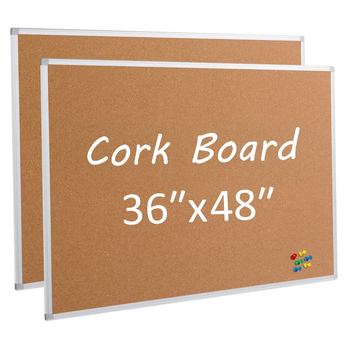 Paquete de 2 tableros de anuncios de corcho de 36 x 48 pulgadas, tablero de corcho con marco de aluminio plateado de 4 x 3, tablero de oficina para corcho de pared, tablero de anuncios grande