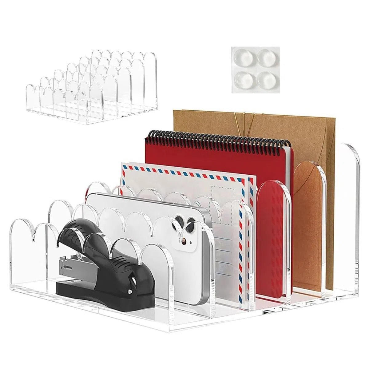 Clasificador de correo acrílico multifuncional con 5 compartimentos, elegante estante de escritorio para documentos, facturas, cuadernos y sobres, perfecto para el hogar y la oficina