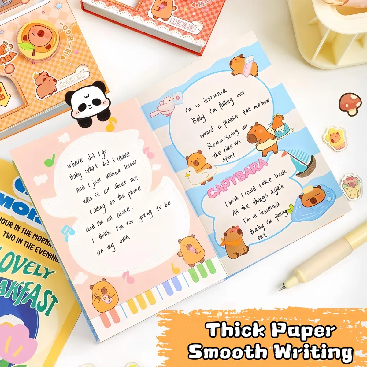 Capybara - Juego de cuadernos pequeños en espiral, divertido cuaderno en espiral, bloc de notas de bolsillo, kit de papelería Capybara, diario de alivio del estrés Gachapon de 3.5 x 5