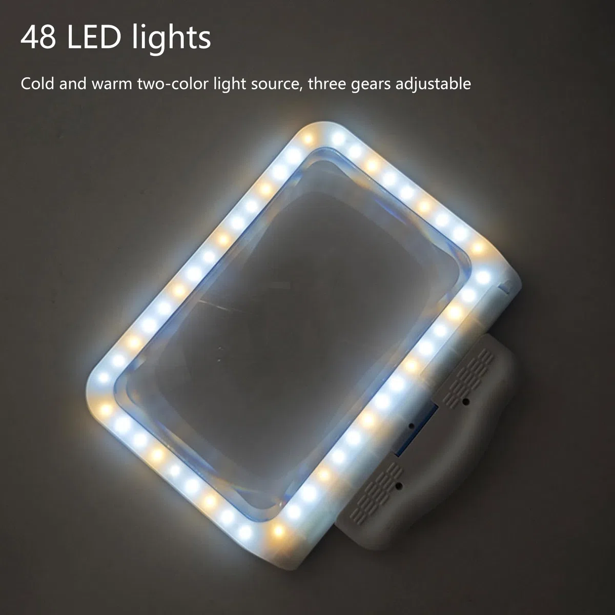 Lupa de ordenador con luz y soporte, ajustable, 48 LED, grande, plegable, lupa de mano