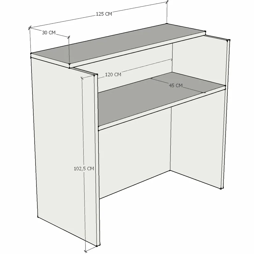 MOSTRADOR de Recepción y Oficina. Fácil Montaje. Laminado con Frontal Color Blanco DE 25mm DE Grosor. Fabricado EN ESPAÑA. Envio a Toda la Peninsula. (125x105x50 cm)