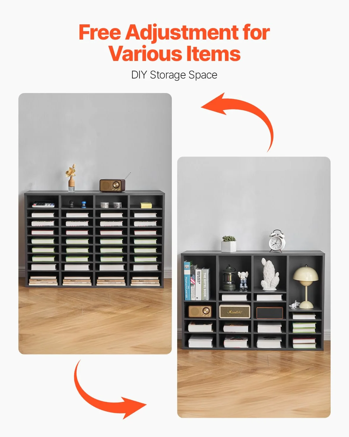 VEVOR Organizador de Literatura 997x305x680 mm 36 Compartimentos Estantes Ajustables Gris