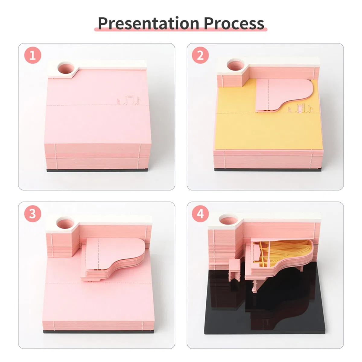 Bloc de notas adhesivas 3D para piano, 150 hojas, bloc de notas 3D de arte musical, bloc de notas 3D para niños/amantes/amigos/esposa/estudiante regalos (blanco)