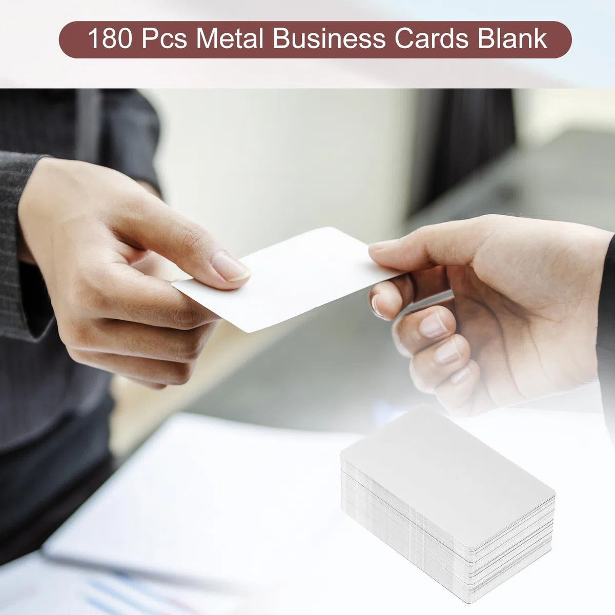 PATIKIL Tarjetas de visita de metal de 0,21 mm, paquete de 180 tarjetas de identificación en blanco con grabado láser de aluminio para tarjetas de regalo, color plateado
