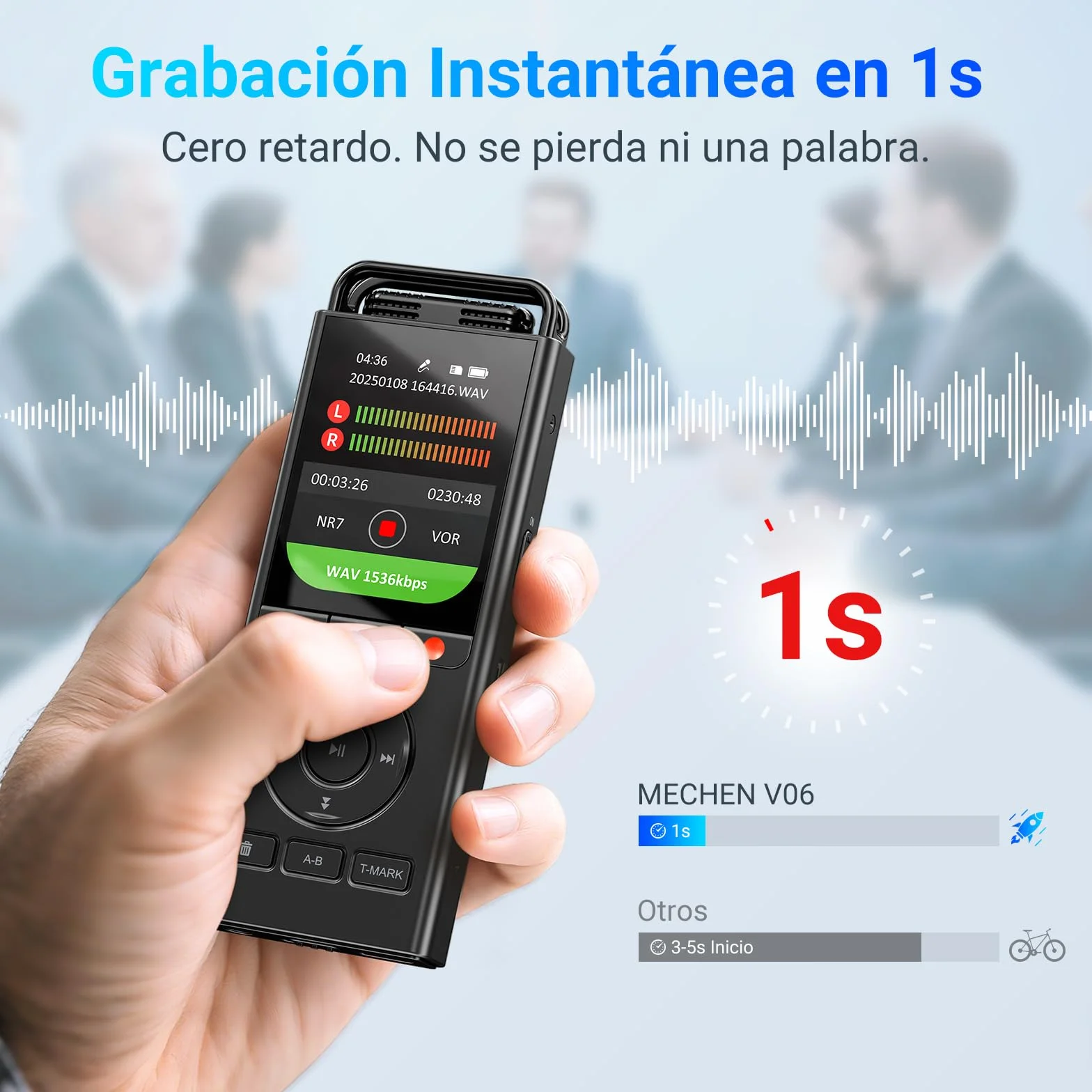 Grabadora de Voz Digital MECHEN 144 GB, Activada por Voz, 10000 h Grabación, Audio HD 3072 Kbps, Reducción de Ruido