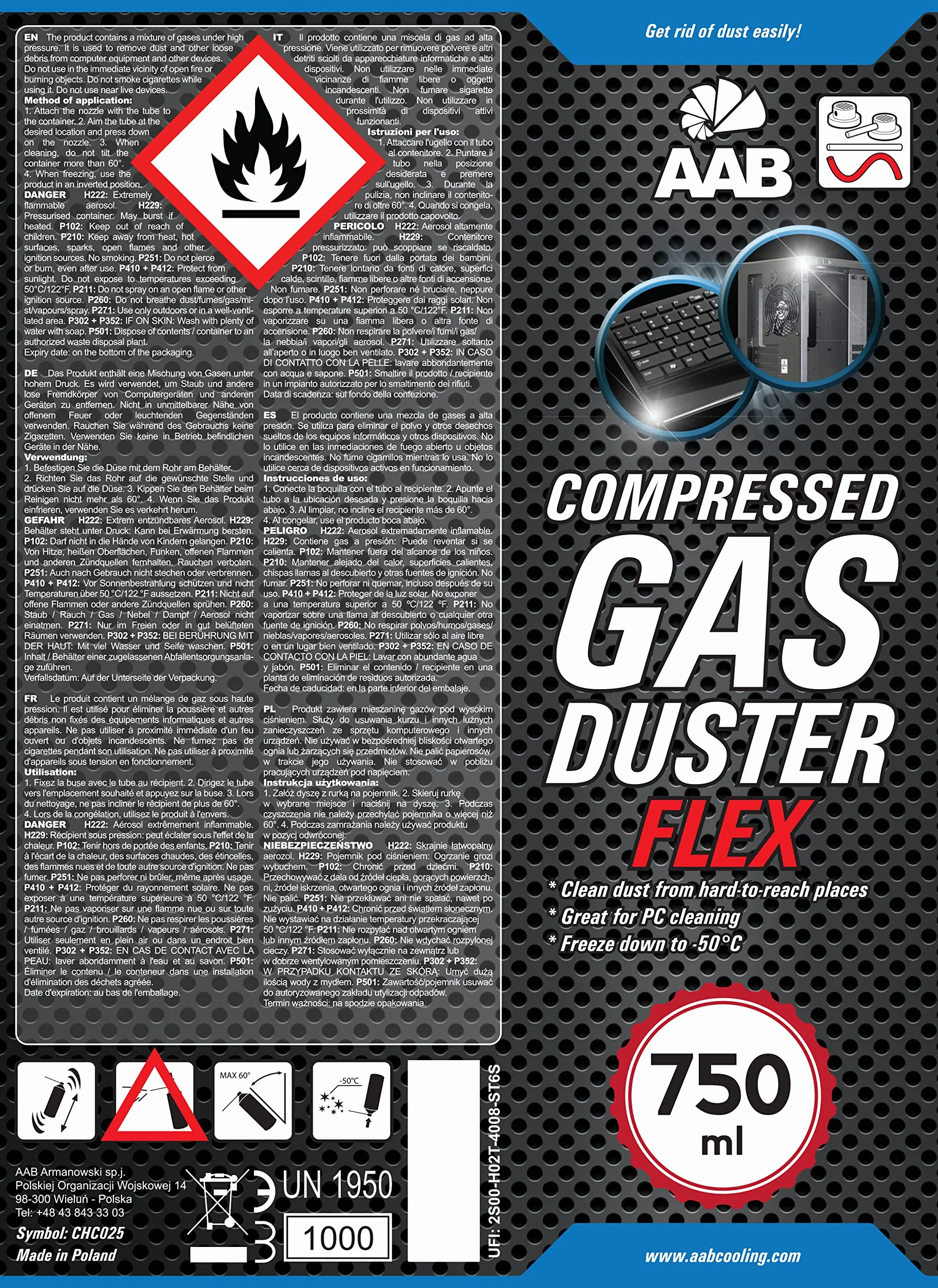 AABCOOLING Compressed Gas Duster Flex 750ml - Conjunto de 11 - Spray Aire Comprimido con un Tubo Flexible, Limpiar Teclado, Limpia Polvo, Botella de Aire Comprimido, Soplador de Aire Comprimido