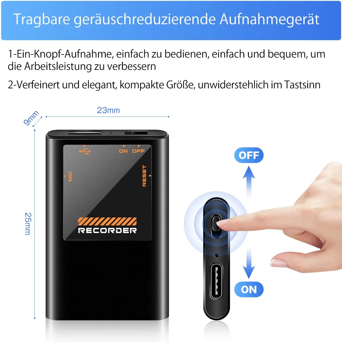 Mini dictáfono de 16 GB con imán integrado, 1130 h de memoria, dispositivo de grabación de dictáfono, reproducción con reducción de ruido DSP y grabadora de voz de audio HD, grabación de un solo toque