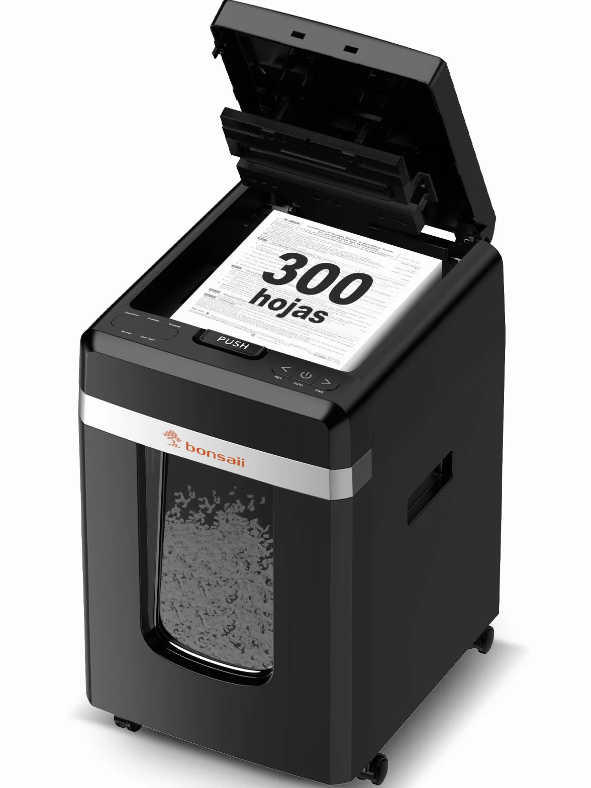 Bonsaii Trituradora de Documentos, Corte Micro P-4, con alimentación automática de 300 Hojas, 60 Minutos de Funcionamiento Continuo, contenedor de residuos de 31 litros, C291-A
