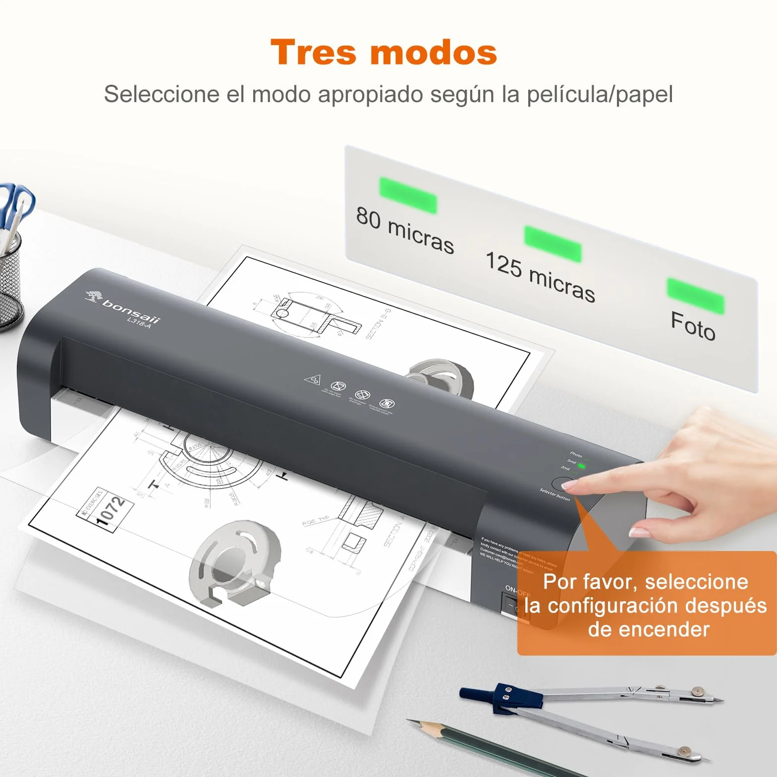 Bonsaii A3 Plastificadora 5 en 1, Laminadora con Cortador y Redondeador de Esquinas, Protección Contra Atascos (L318-A)