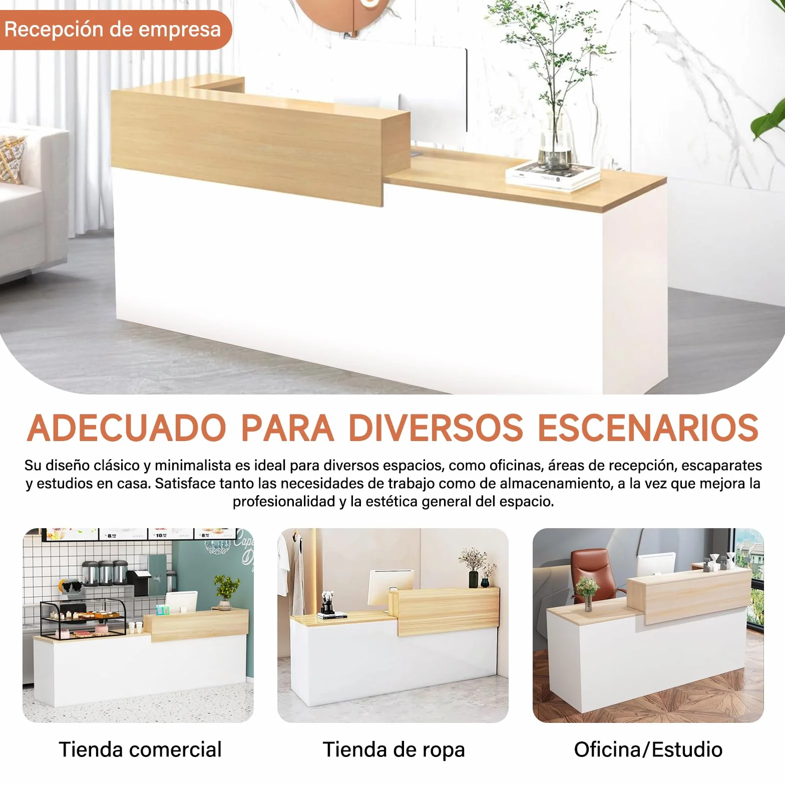 Mostrador de Recepción Moderno de MDF 100-240 cm con Cajón y Estantes Abiertos Mueble de Oficina