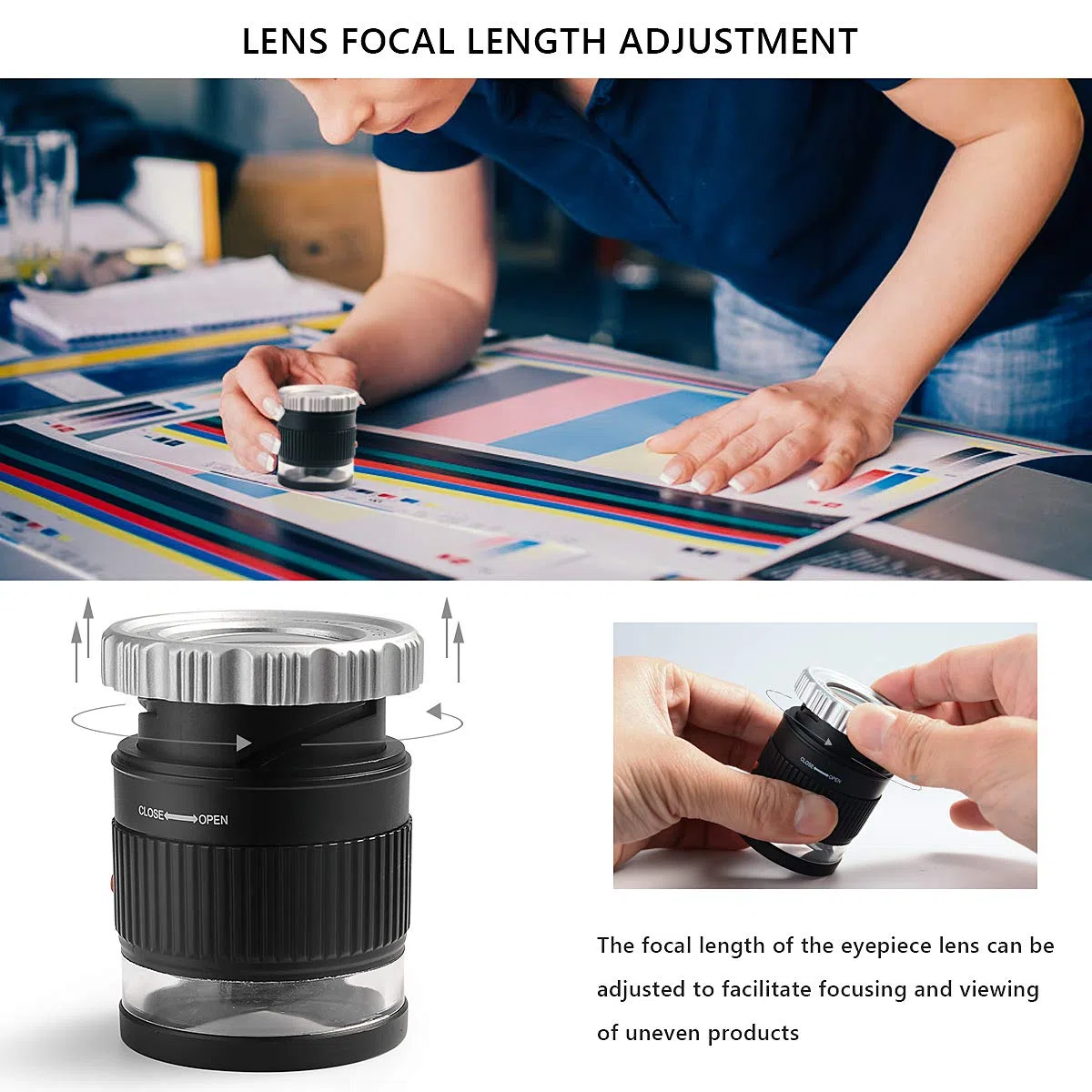 Lupa de Lupa de 30 aumentos, Longitud Focal Ajustable, Lupa de Metal, Plegable, para Joyas, Tejidos, Bordados, Placas de Circuito, Monedas, etc.