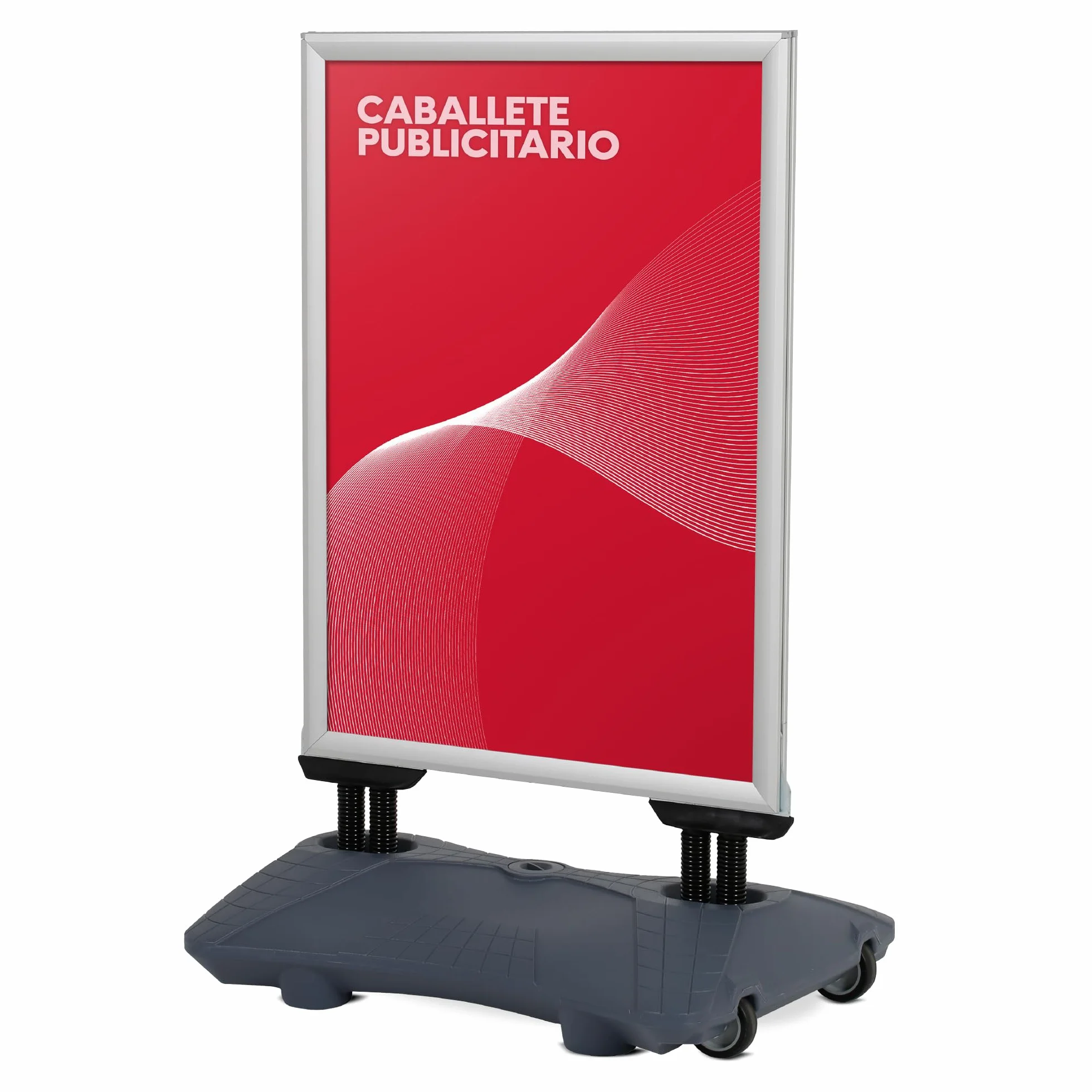 Expositor Publicitario Exterior con Base Rellenable y Ruedas | Soporte para Carteles con Marco de Apertura Click | Ideal para Publicidad en Calles y Comercios | A0 | Gris