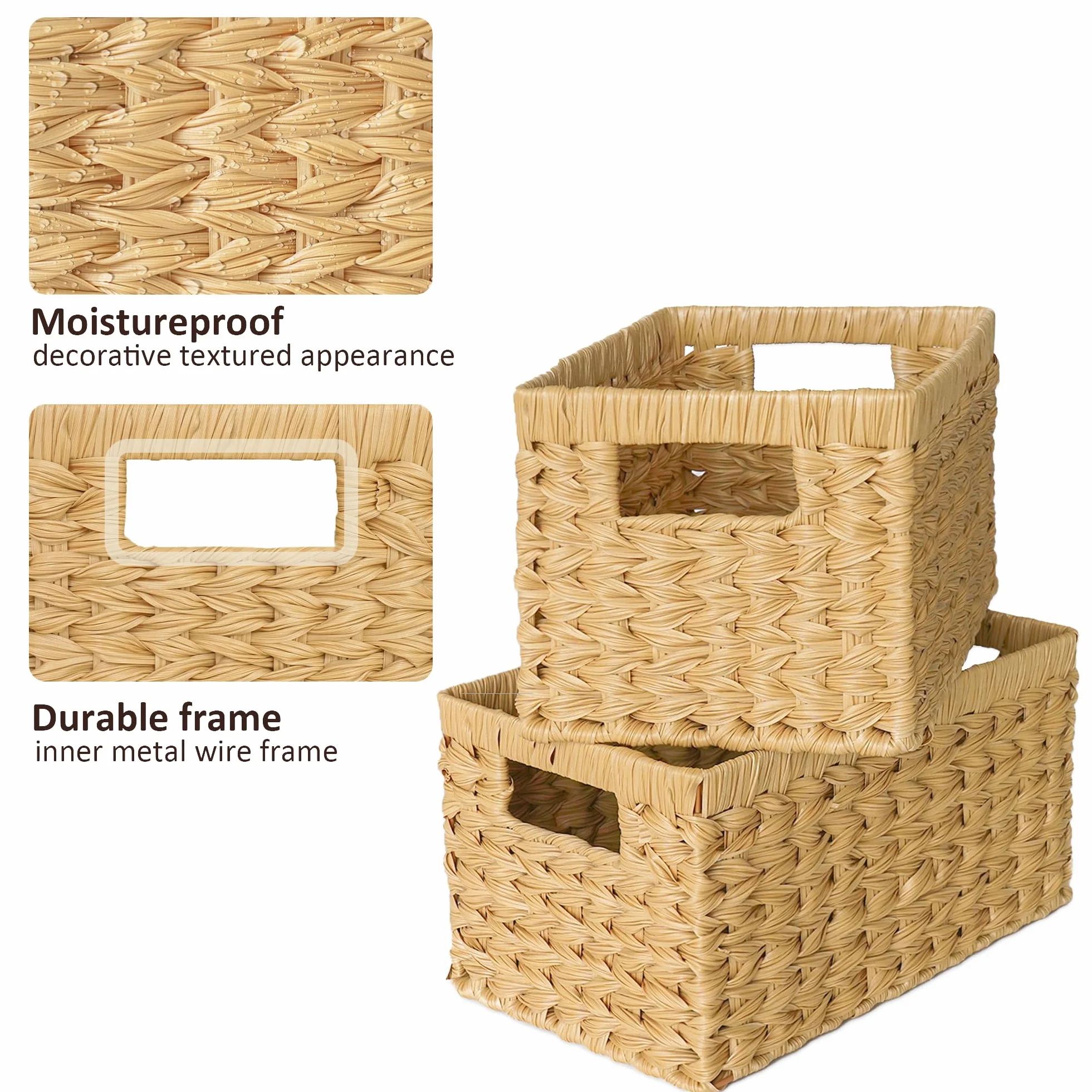 GRANNY SAYS Cestas de almacenamiento de mimbre, cestas tejidas para estantes, cestas de baño impermeables para organizar, cestas de mimbre con asas, naturaleza, paquete de 2