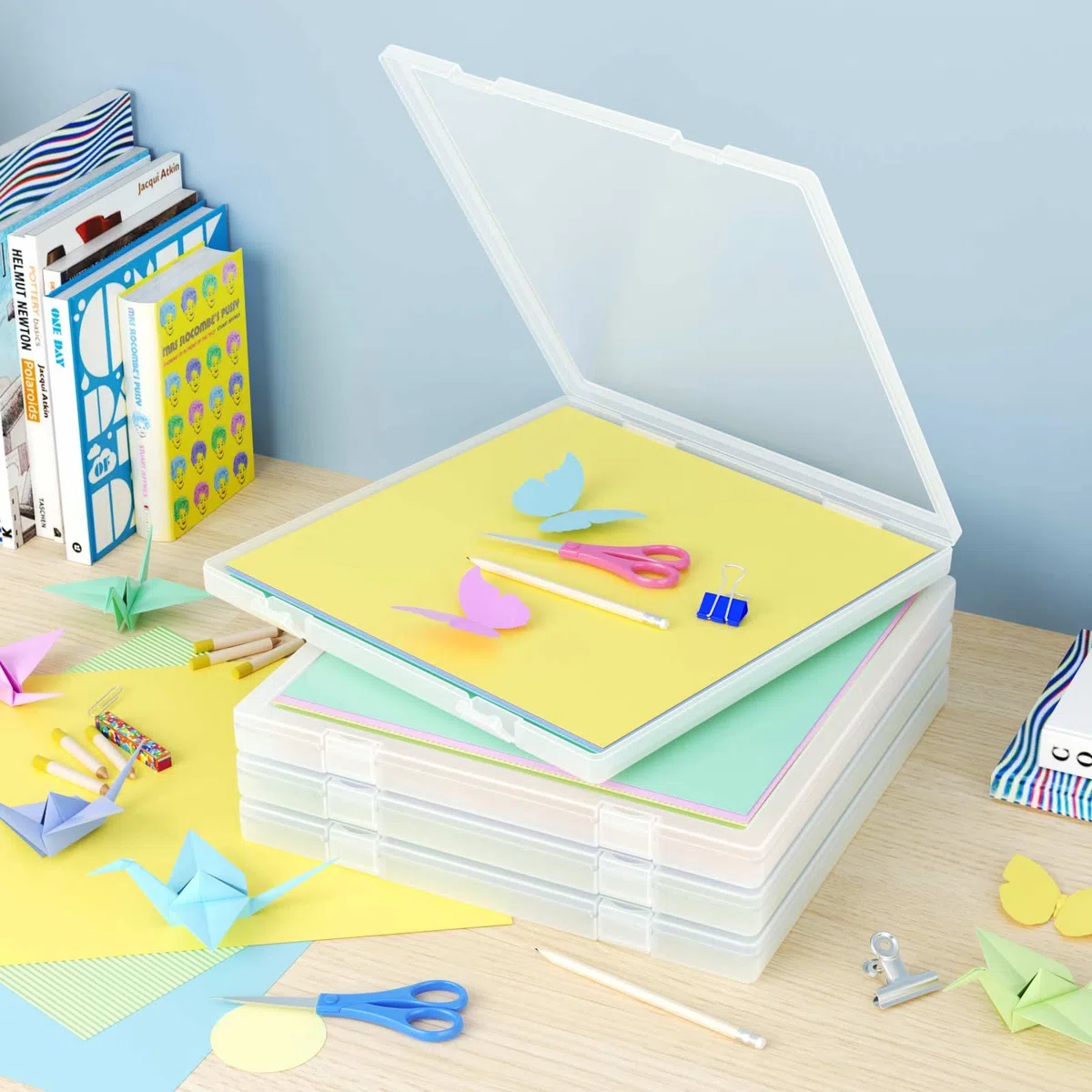 Denkee Paquete de 8 fundas portátiles para proyectos A4, caja de almacenamiento de plástico para papel A4, protector de soporte de papel, organizador de almacenamiento delgado transparente para
