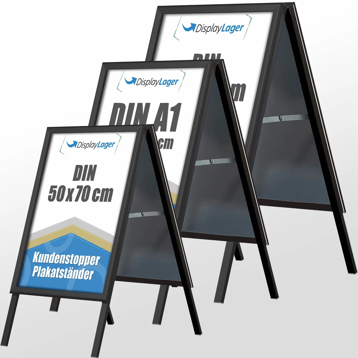 Displaylager - Tope para clientes de color negro, de aluminio con inglete A1 | Soporte para carteles DIN A1 para 2 carteles | Resistente a la intemper.