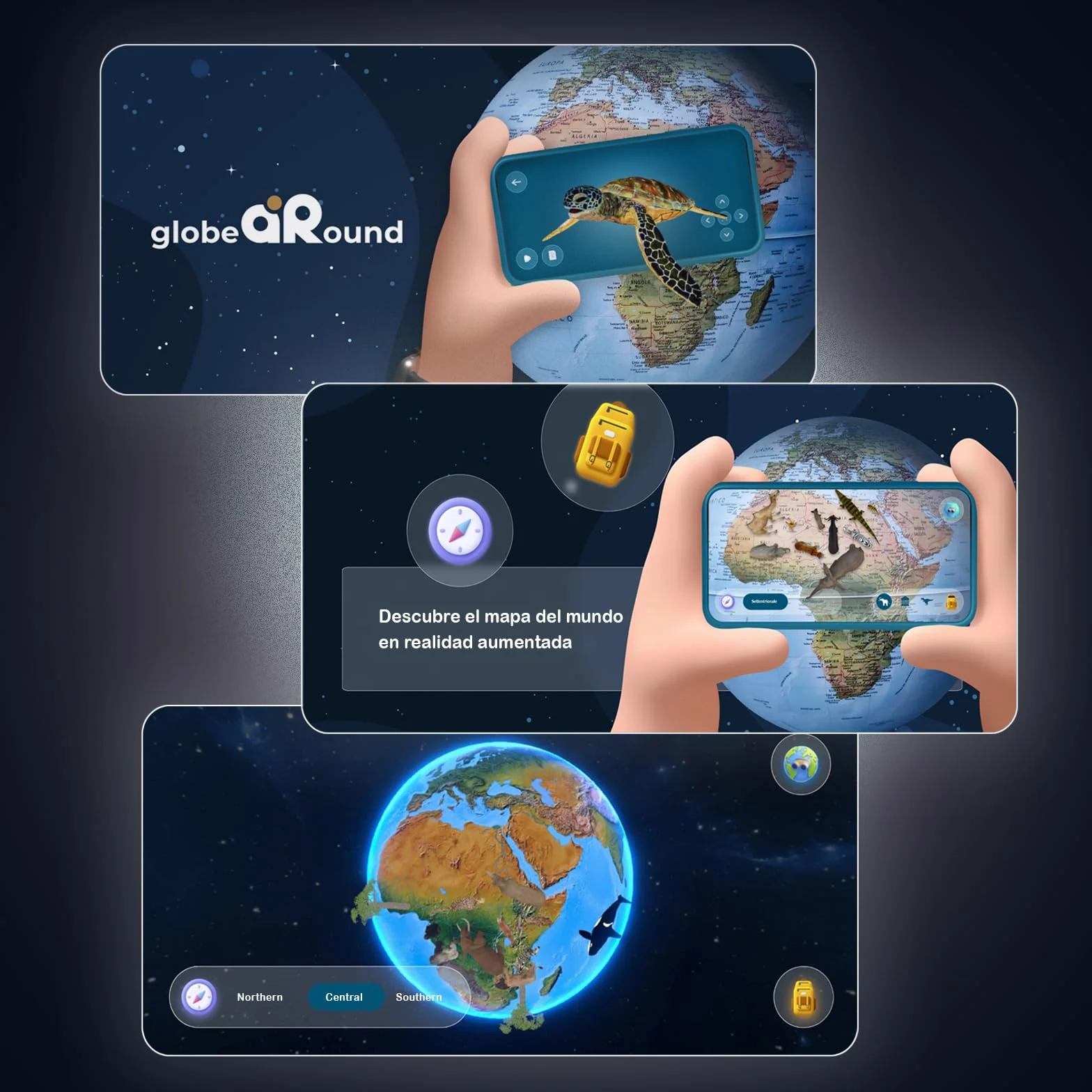 Tecnodidattica - GAIA 25 AR | Globo Terráqueo con Luz y Giratorio para Niños | Realidad Aumentada con Datos sobre Naturaleza y Cultura | Cartografía Física y Política | Diámetro de 25 cm I Español