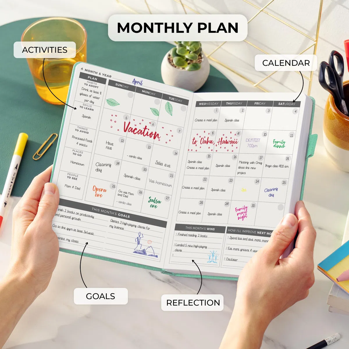 Clever Fox Planificador diario - La mejor agenda y calendario diario para aumentar tu productividad, satisfacción y objetivos - Organizador personal diario - A5, Sin fecha - Menta (Inglés)