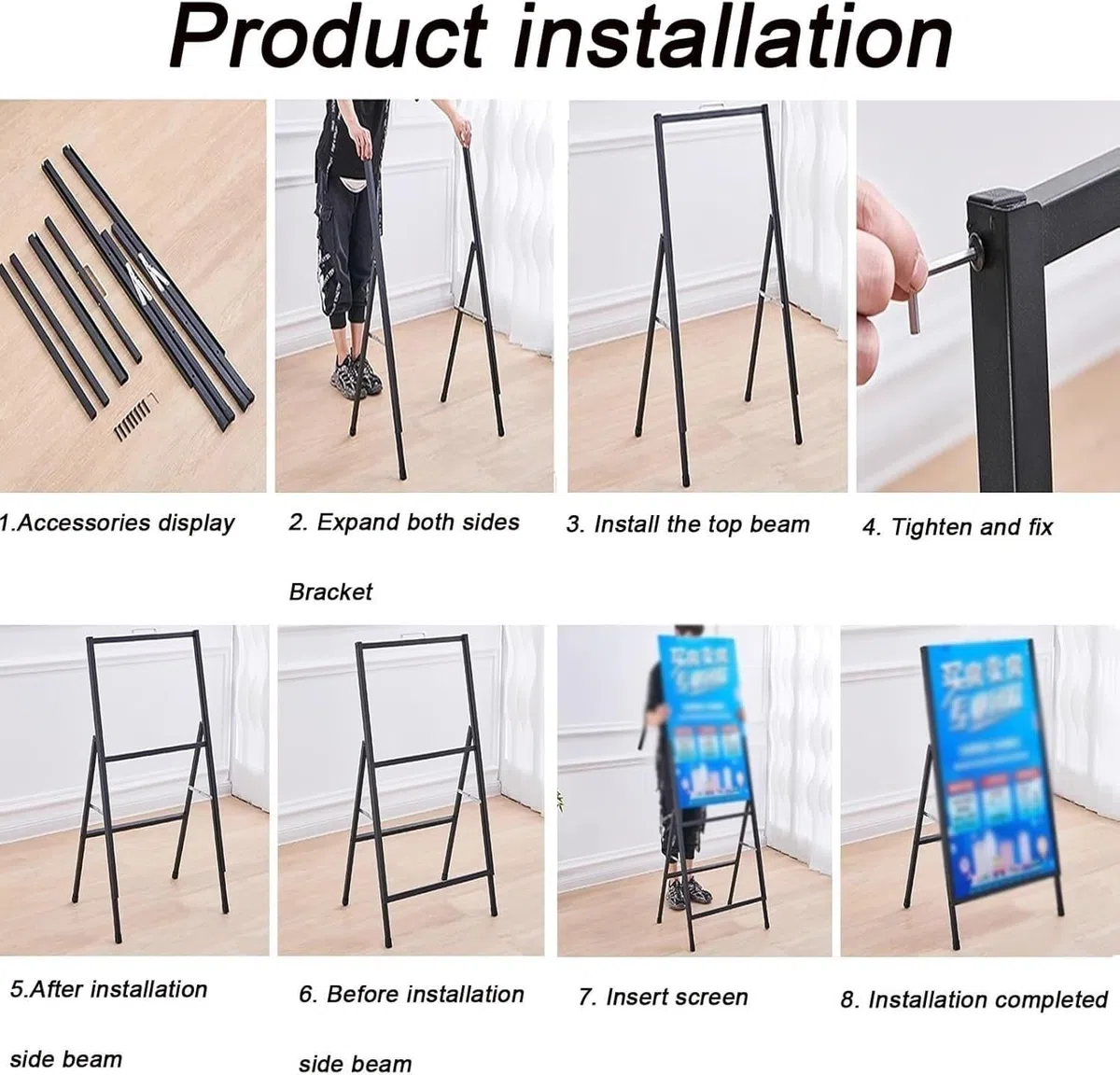 Soporte for Carteles, Vista Horizontal, Tablero de pavimento Lateral, Soporte Plegable for anuncios, Estante publicitario Soporte para Carteles