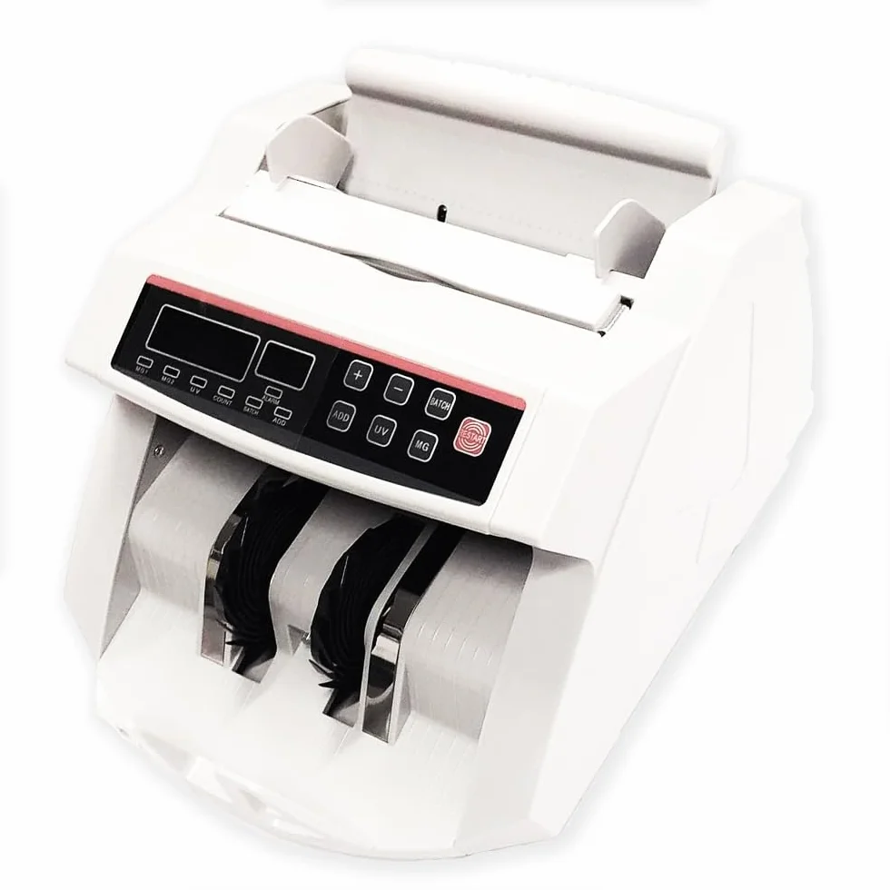 Contador de billetes profesional con detector de falsos y doble pantalla LED