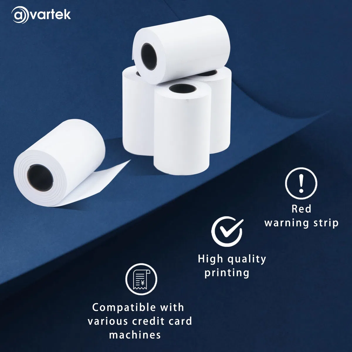 Rollos de papel térmico prémium de 57 x 40 mm para tarjetas de crédito PDQ, POS, EPOS, máquinas de tarjetas, Barclaycard, Verifone, Ingenico, Sagem, Spire, Pax, Worldpay [Paquete de 100] AVARTEK