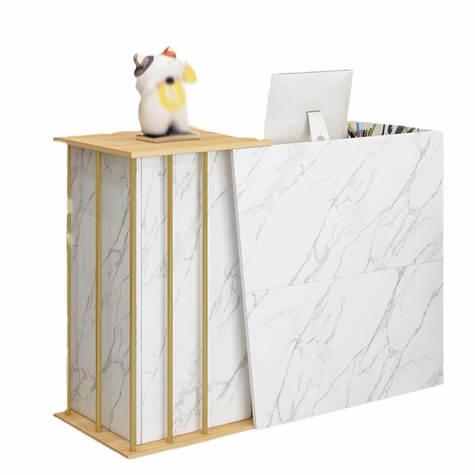 Mostrador De Recepción, Gabinete De Cajero Estilo Mármol, Mesa De Recepción con Cajón Cerradura,Mostrador Recepcion Peluqueria,para Supermercados,(Marble Color,140x40x90cm)