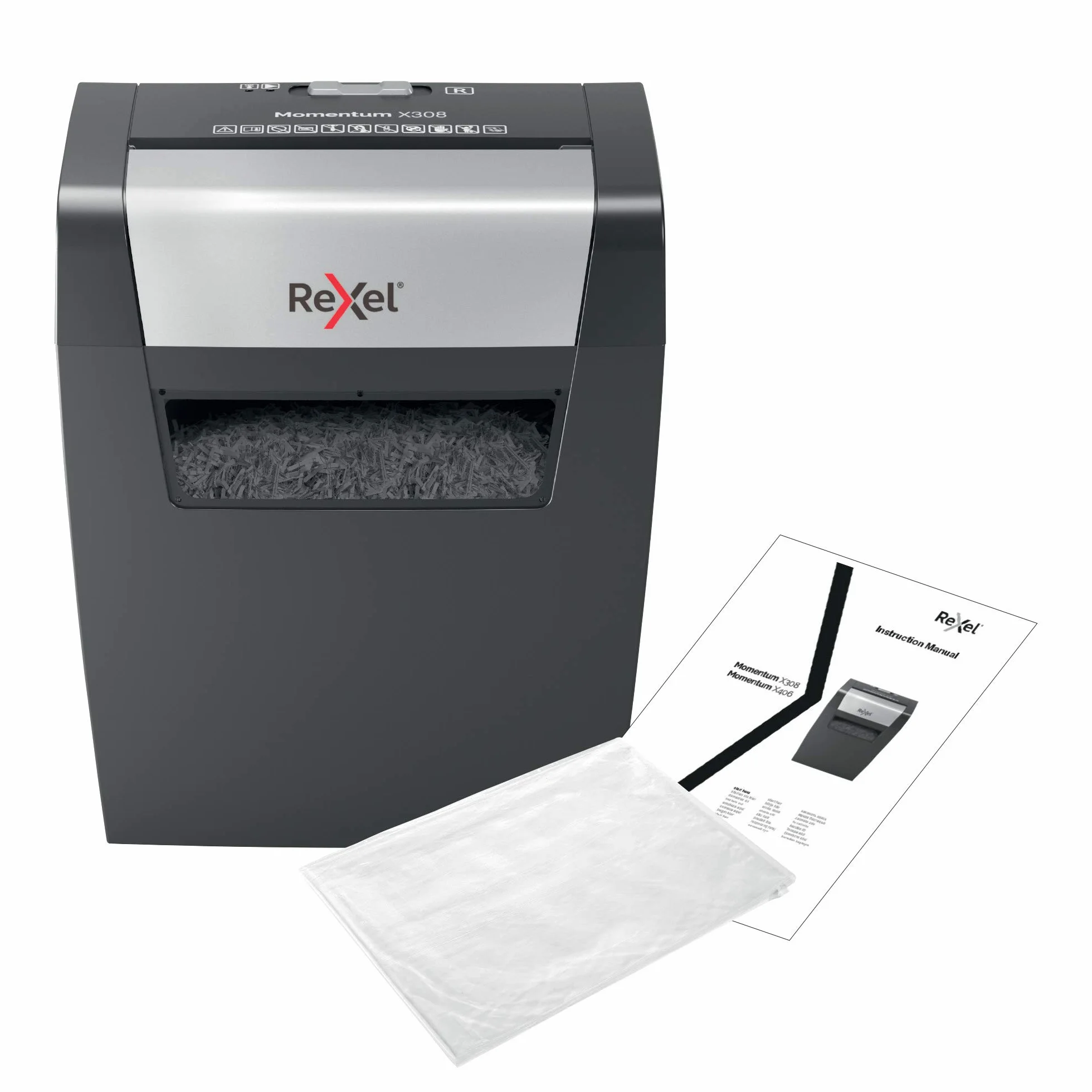 Rexel 2104570EU - Destructora Personal/Home Office Momentum X308, Destruye hasta 8 Hojas, Papelera de 15L, Corte en Confeti, Seguridad P3, Ideal para Casa/Negocios, Destruye Papel, Grapas y Clips