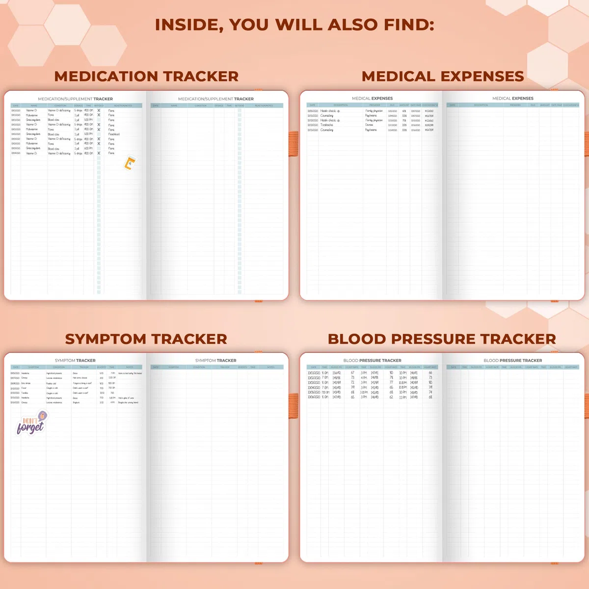Clever Fox Planificador médico de 12 meses - Cuaderno médico, diario de salud, diario de bienestar y cuaderno de registro para rastrear la salud - Diario médico de autocuidado - 12 meses, sin fecha