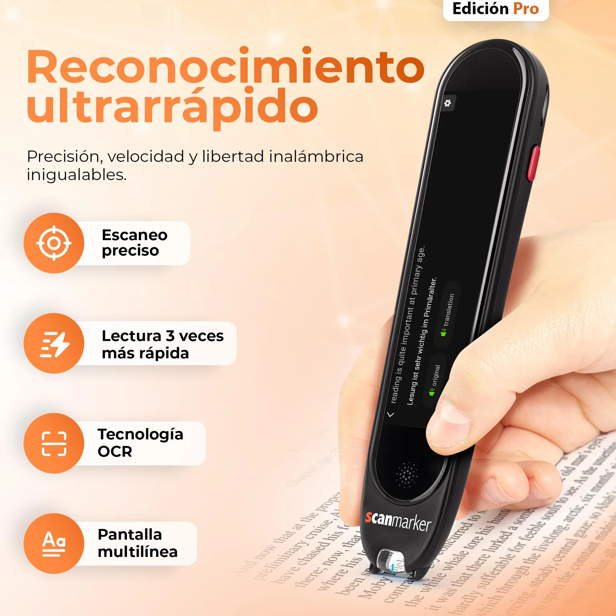 Scanmarker Pro | Lápiz Escáner Traductor y Lápiz Lector de Texto | Bolígrafo Traductor de Idiomas Multilingüe para Lectura, Aprendizaje de Idiomas e Apoyo a la Dislexia