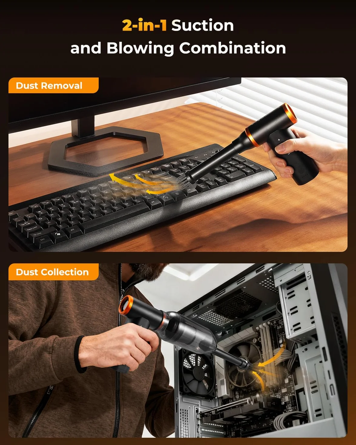 K&F CONCEPT 2 en 1 Soplador y Aspirador 300.000 RPM, 3 Velocidades, Material de Aleación de Aluminio, Motor Brushless, Limpieza Profunda para Ordenadores, Teclados, Coches y Exteriores