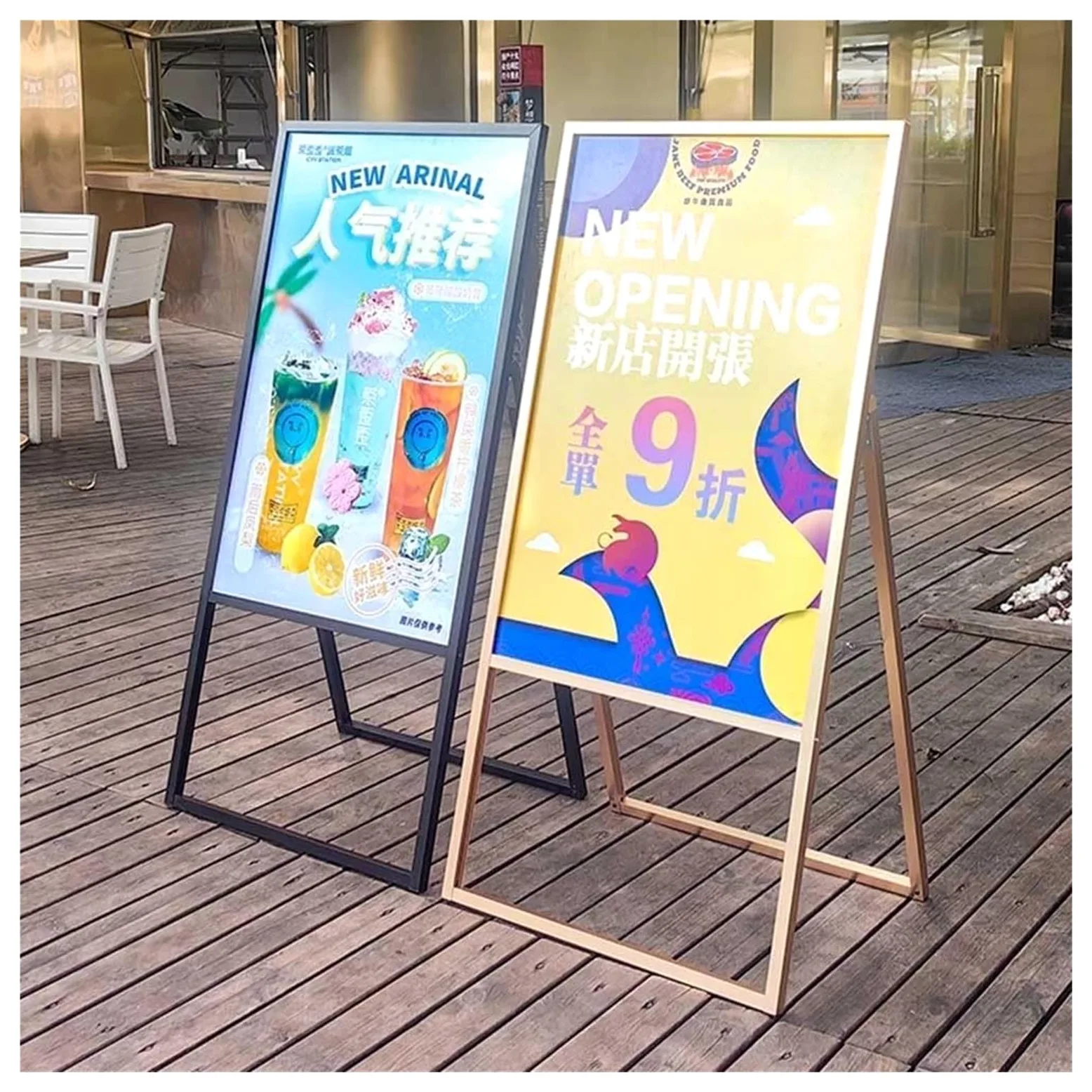Letrero de marco resistente, tablero de sándwich, soporte para póster de acera, portátil, plegable, marco en A, para exhibición de carteles publicitarios (solo marco)