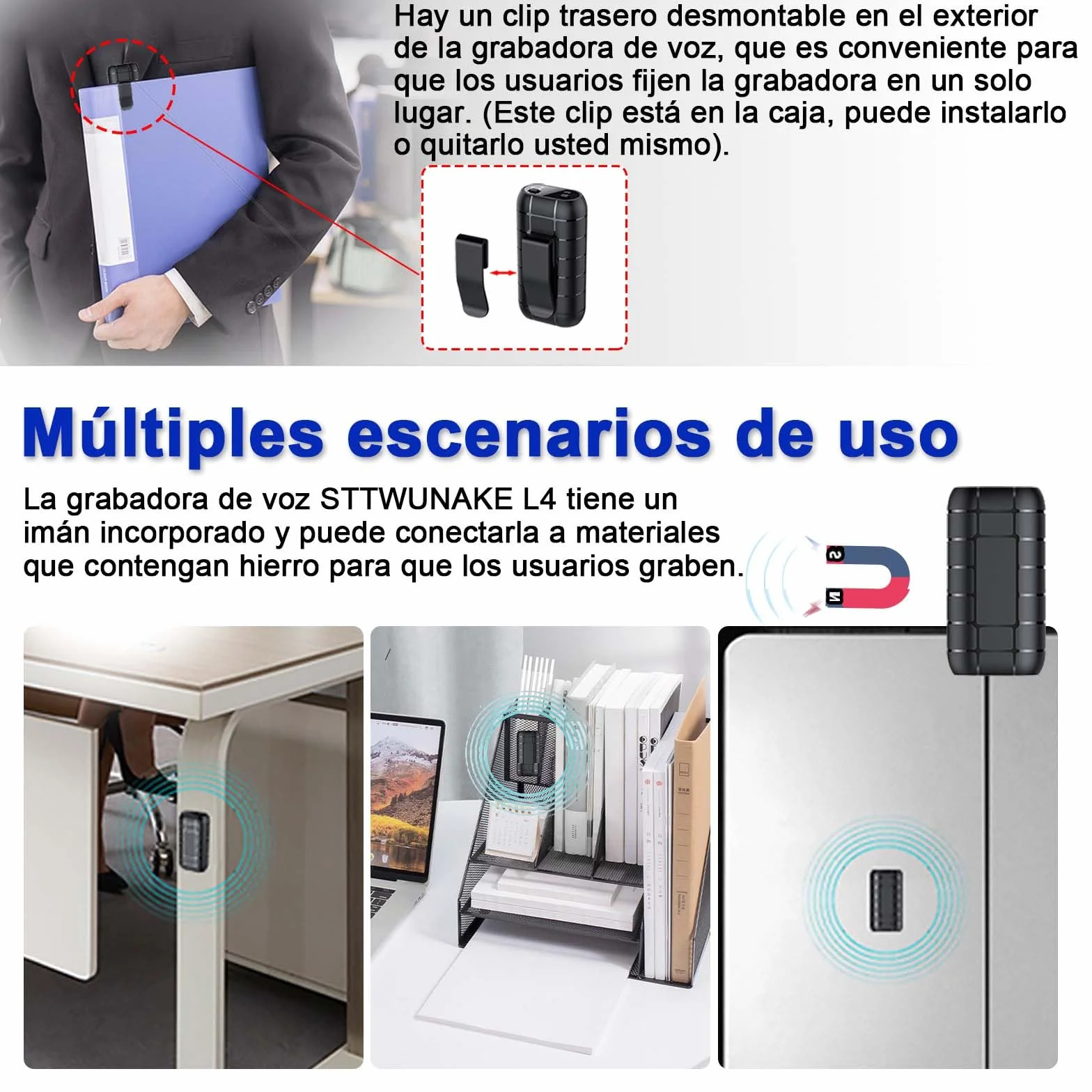 Grabadora de Audio Digital STTWUNAKE 128G, Batería de 12 Días, 2000 Horas, Activación por Voz