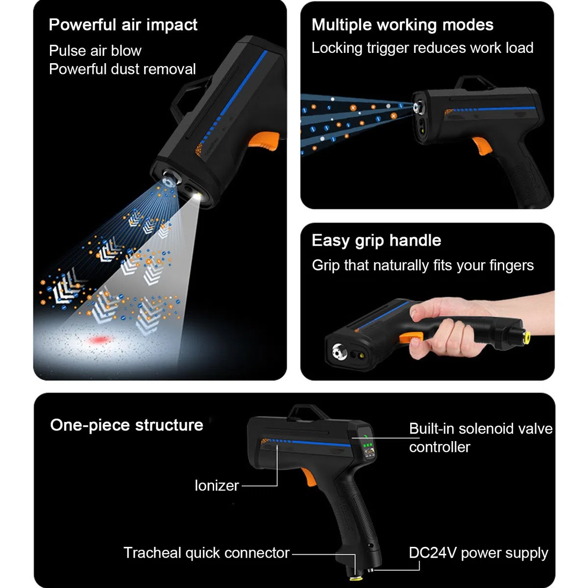 Pistola de aire ionizante, pistola antiestática de mano para eliminación estática y luz de detección de polvo, ideal para talleres de carrocería y limpieza industrial