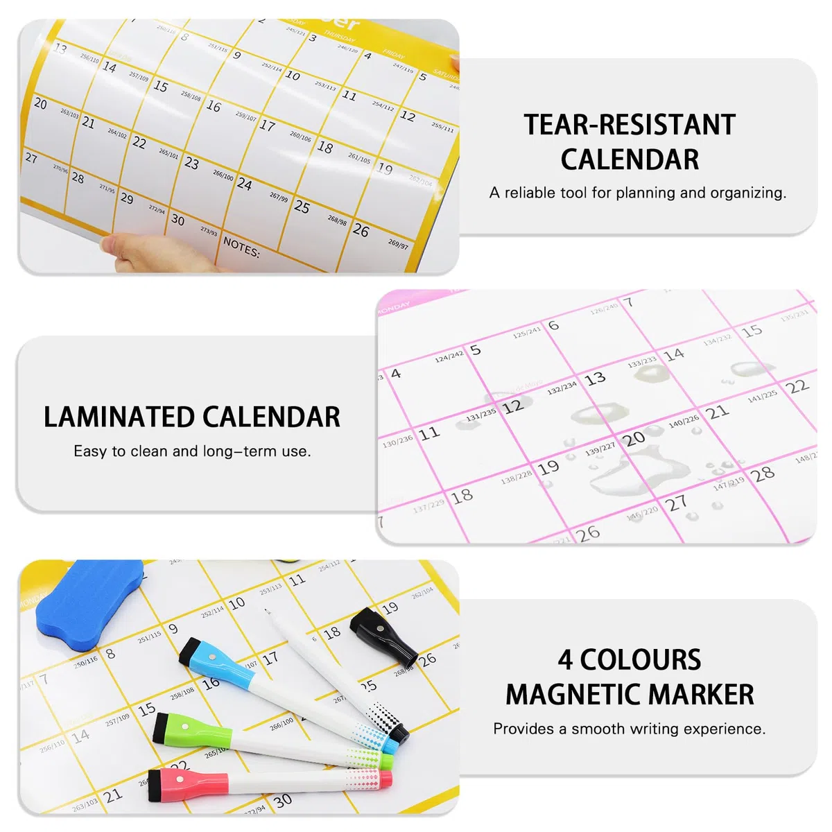 Calendario anual de pared 2026-2027 de 48 x 32 pulgadas, planificador anual de pared grande laminado borrable, borrado en húmedo y seco, calendario anual de 24 meses para oficina, escuela