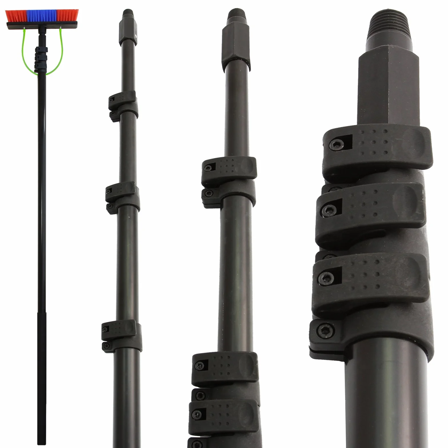 Pértiga Telescópica Limpieza Cristales Longitud Extensible 2.15-7.35m Kit Herramienta Limpieza Ventanas Coches Manguera Limpiacristales Profesional Comercial Riego Alta Presión con Accesorios Gratis