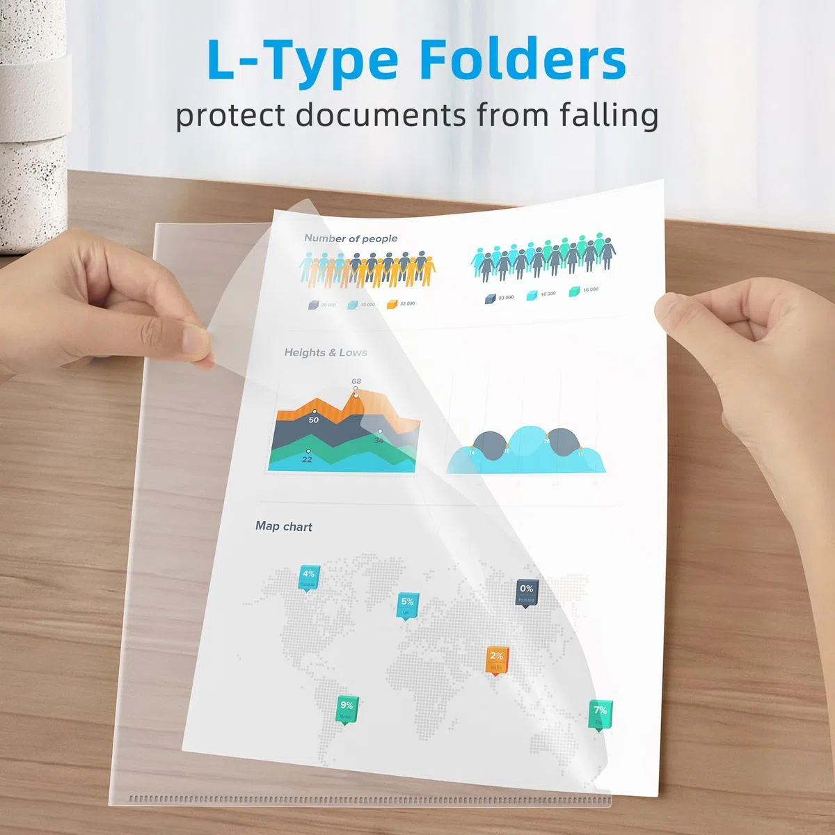 Paquete de 50 carpetas transparentes para documentos, carpetas de plástico transparentes tipo L, fundas de plástico para papel tamaño carta A4, ideal para suministros escolares y de oficina