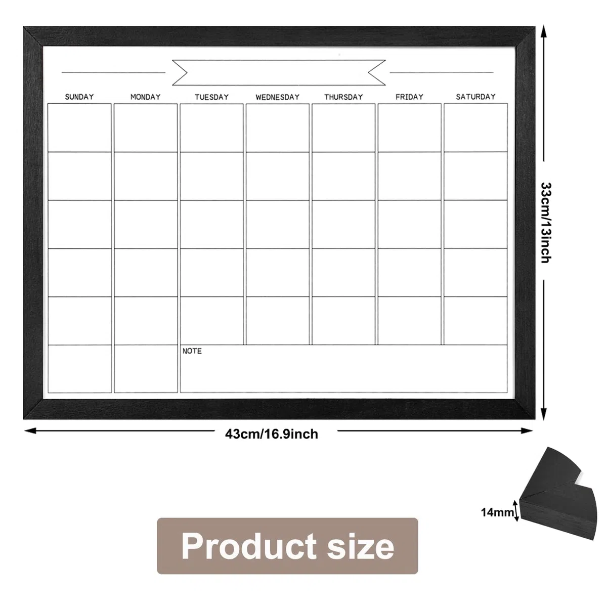 TORASO Pizarra blanca de borrado en seco y calendario mensual, pizarra blanca magnética para pared, pizarra colgante para oficina, escuela en casa, tablero de mensajes enmarcado negro de madera