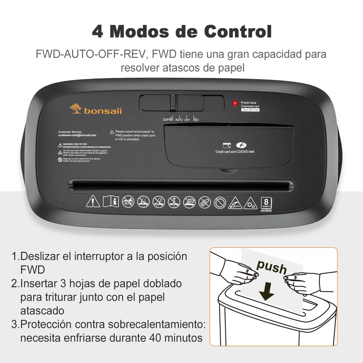 Bonsaii Trituradora de Papel Corte Recto, Destructora de 8 Hojas, S120-C | Para casa u oficina, destruye CD y tarjetas de crédito, protección térmica, papelera de 13L, fácil de vaciar
