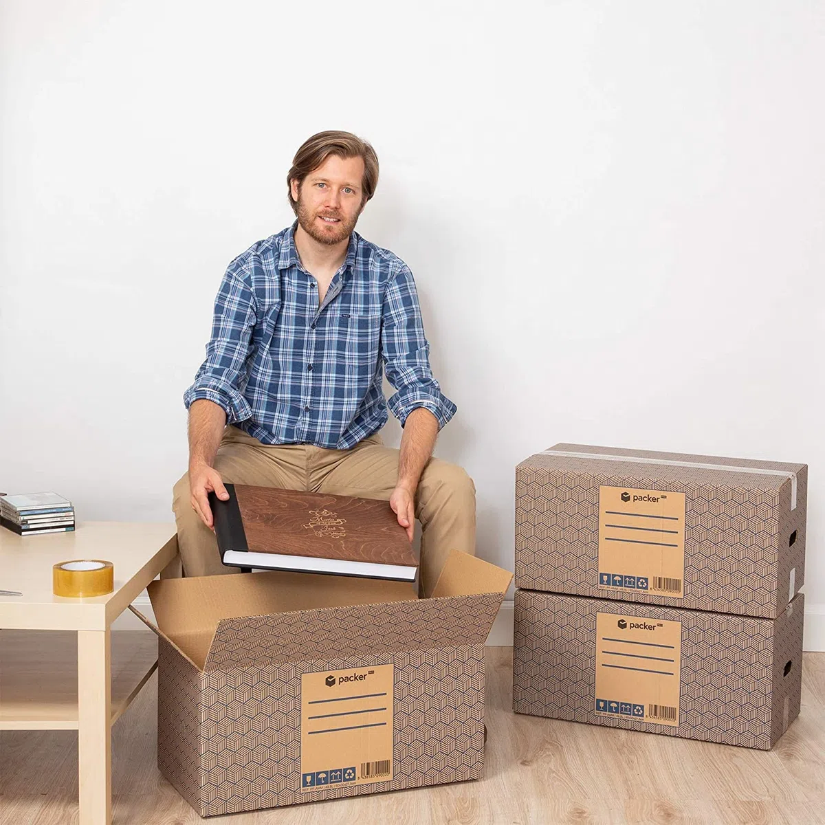 packer PRO Pack Mudanza con 5 Cajas Carton Mudanza 60x40x40cm, 10 Cajas Carton Mudanza 43x30x25cm, Cinta Adhesiva, Rollo de Burbujas para Embalaje, Rotulador Permanente
