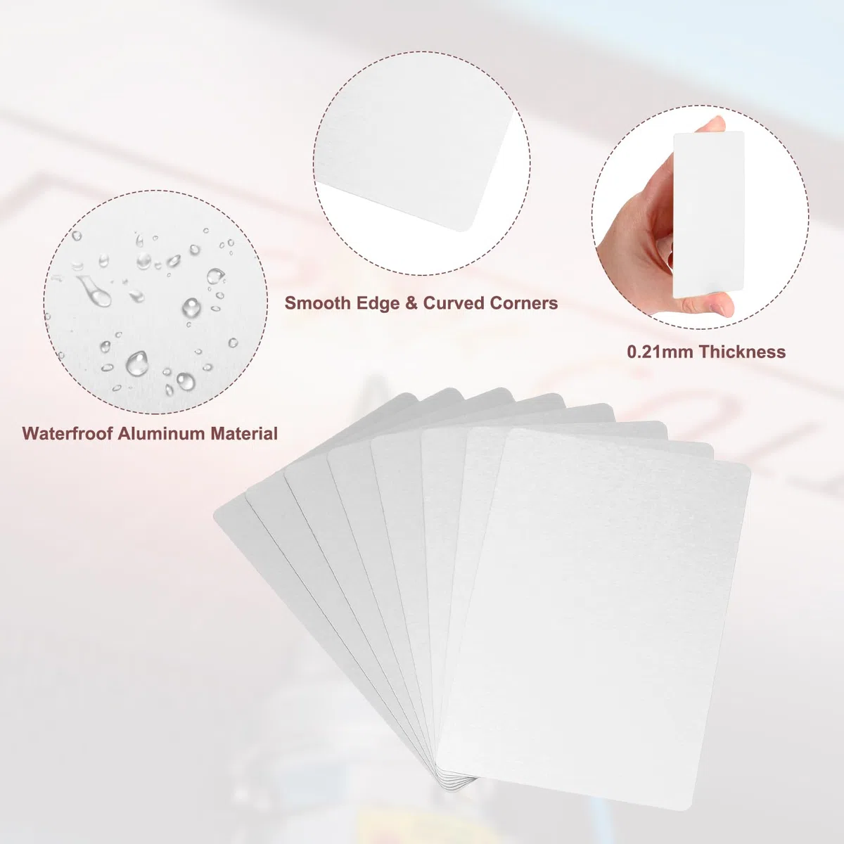 PATIKIL Tarjetas de visita de metal de 0,21 mm, paquete de 180 tarjetas de identificación en blanco con grabado láser de aluminio para tarjetas de regalo, color plateado
