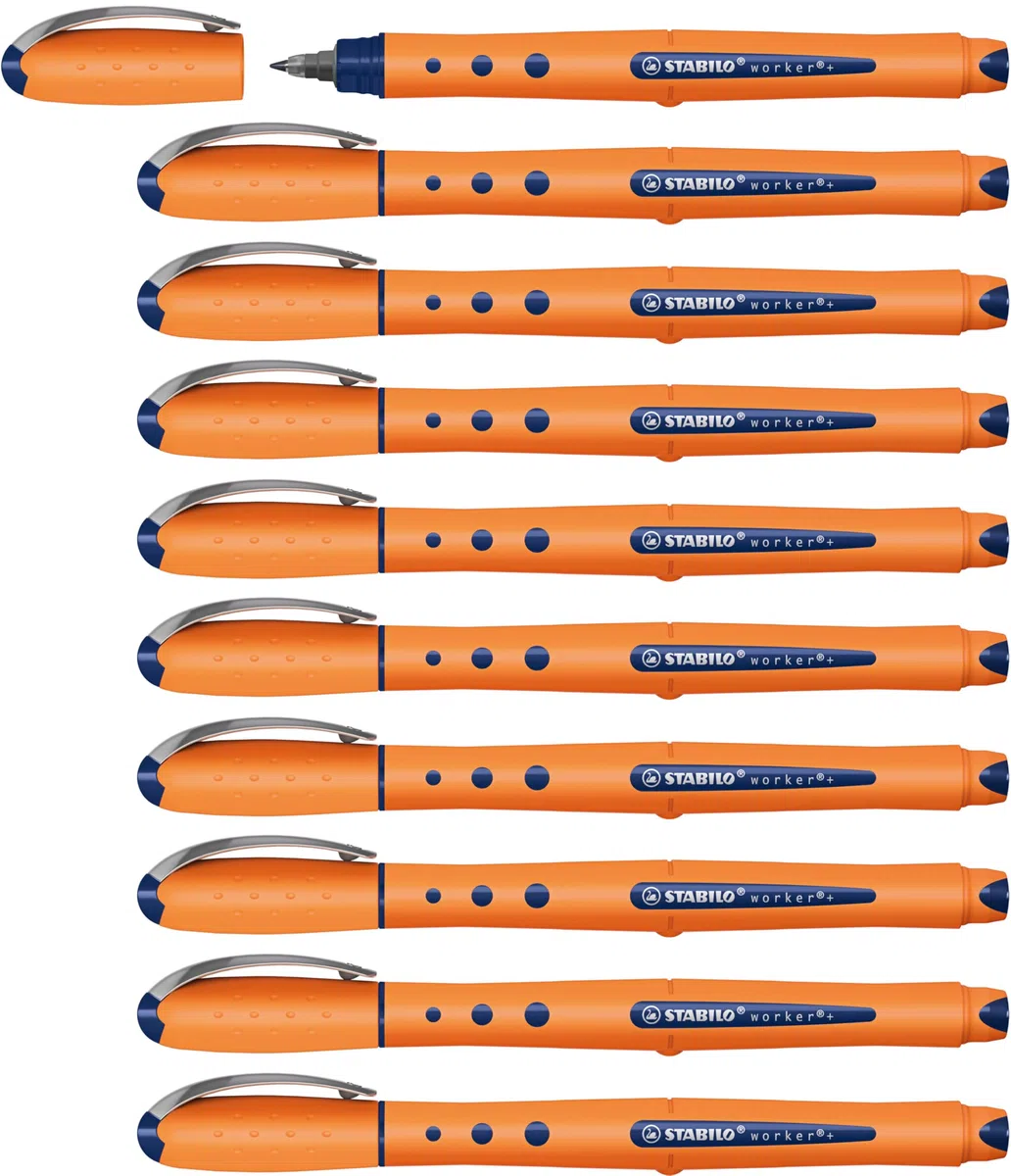 STABILO - roller - worker+ | punta media, pack de 10, azul