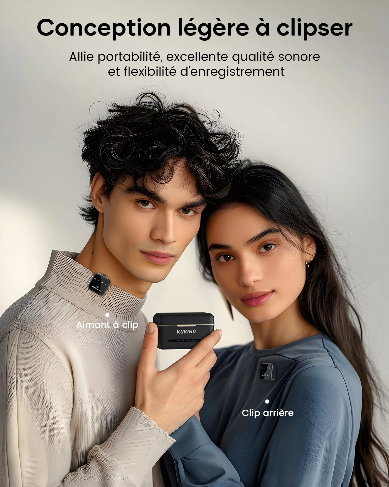 KUKIHO Microfono inalambrico Mini de Solapa para iPhone y Android, Clip para Video Vlogs YouTube TikTok Podcasts, Estuche de Carga, 80h autonomia, 50m Alcance