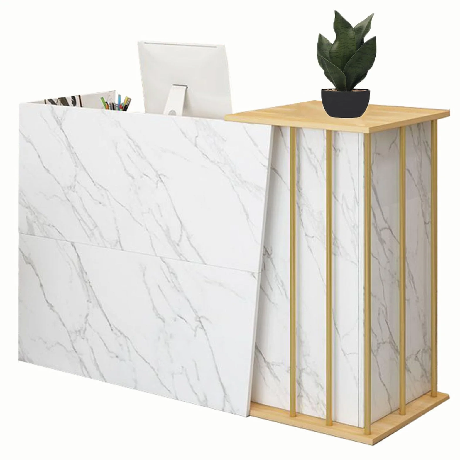 Mostrador de Recepción Multifuncional con Almacenamiento, Escritorio de Recepción Moderno para Oficina, Empresa, Salón, Tienda o Vestíbulo Comercial